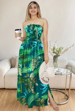 Load image into Gallery viewer, Navy Blue Palm Tree and Leaves Printed Long Tube Dress For Women