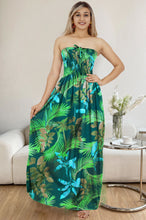 Load image into Gallery viewer, Navy Blue Palm Tree and Leaves Printed Long Tube Dress For Women