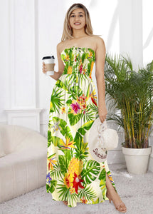 White Pineapple and Flower Print Long Tube Dress For Women