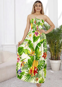 White Pineapple and Flower Print Long Tube Dress For Women