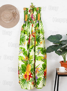White Pineapple and Flower Print Long Tube Dress For Women