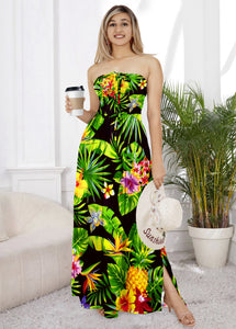Black Floral Print Long Tube Dress For Women