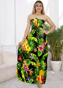 Black Floral Print Long Tube Dress For Women