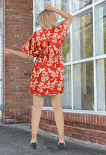 Load image into Gallery viewer, Red Non-Sheer Island and Sunset Printed V-Neck Beach Cover up For Women