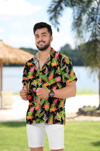 Load image into Gallery viewer, Black Banana Leaves and Floral Printed Hawaiian Beach Shirt For Men