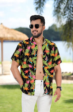 Load image into Gallery viewer, Black Banana Leaves and Floral Printed Hawaiian Beach Shirt For Men