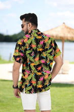 Load image into Gallery viewer, Black Banana Leaves and Floral Printed Hawaiian Beach Shirt For Men