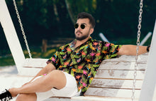 Load image into Gallery viewer, Black Banana Leaves and Floral Printed Hawaiian Beach Shirt For Men