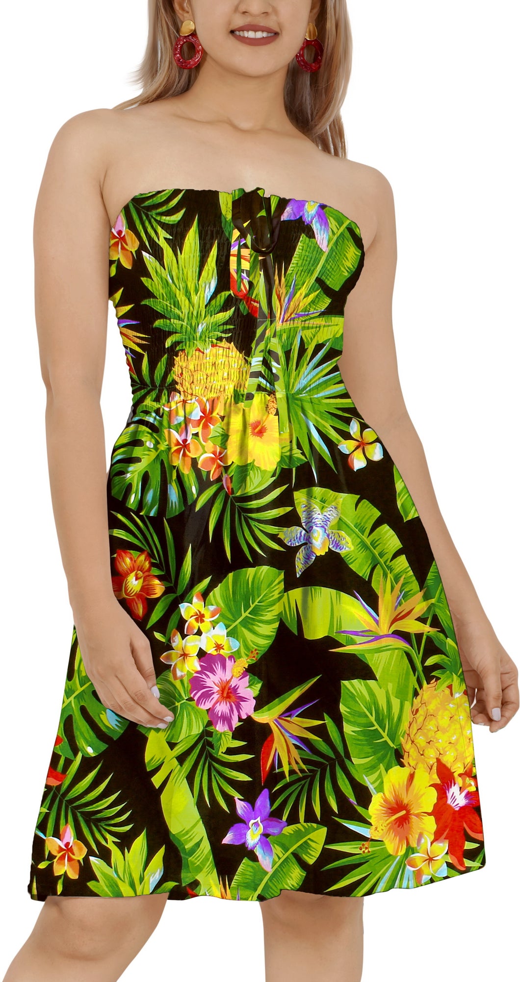Black Fruits and Flower Printed Short Tube Dress For Women