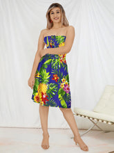 Load image into Gallery viewer, Royal Blue Allover Flower and Leaves Printed Short Tube Dress For Women