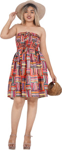 Allover Varicolored Stripe Checkered Pattern Printed Short Dress For Women