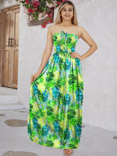 Load image into Gallery viewer, Green Allover Monstera Leaves Printed Long Tube Dress For Women
