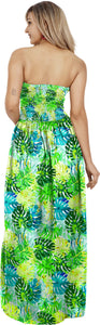 Green Allover Monstera Leaves Printed Long Tube Dress For Women