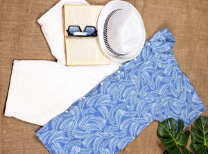 Royal Blue Allover Palm Leaves Printed Rayon Shirt For Men