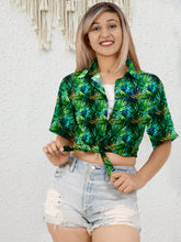 Load image into Gallery viewer, Green Allover Palm Leafs Tropical Printed Hawaiian Shirts For Women