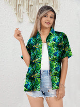 Load image into Gallery viewer, Green Allover Palm Leafs Tropical Printed Hawaiian Shirts For Women