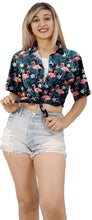 Load image into Gallery viewer, Black Flamingo and Leaves Printed Hawaiian Shirts For Women