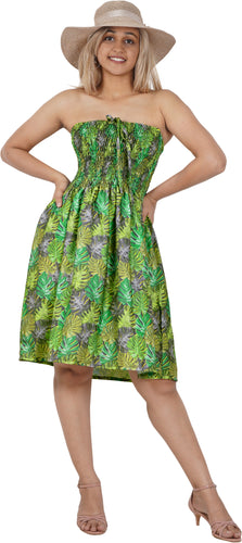 Allover Tropical Monstera Leaves Printed Short Dress For Women
