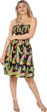 Allover Tropical Banana Leaves and Floral Printed Short Dress For Women