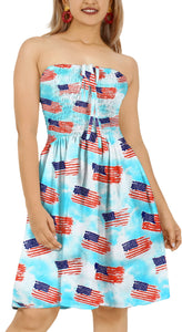 Allover USA Flag Printed Short Tube Dress For Women