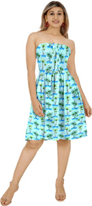 Allover Mini Palm Tree Printed Short Tube Dress For Women