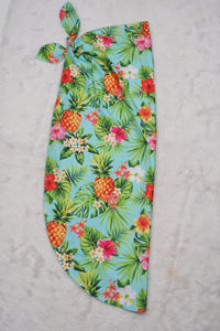 Sea Green Non-Sheer Beach Wrap For Women with Allover Pineapple, Leaves and Floral Print