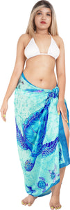Embrace the Serenity of the Sea Blue Sheer Allover Turtle Printed Beach Wrap For Women