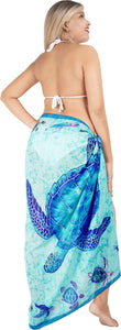 Embrace the Serenity of the Sea Blue Sheer Allover Turtle Printed Beach Wrap For Women