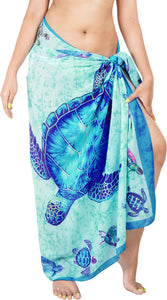Embrace the Serenity of the Sea Blue Sheer Allover Turtle Printed Beach Wrap For Women