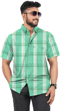 Sea Green color Men's checkered shirts with Sleek Comfort