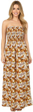 Load image into Gallery viewer, Resort Chic Tropical Brown Leaves Print Strapless Long Dress