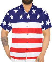Load image into Gallery viewer, LA LEELA Men's Holiday American US Flag Button Down Short Sleeve Hawaiian Camp Shirt Red P00038