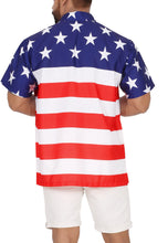 Load image into Gallery viewer, LA LEELA Men's Holiday American US Flag Button Down Short Sleeve Hawaiian Camp Shirt Red P00038