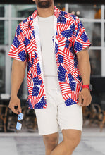Load image into Gallery viewer, Patriotic American Flag Printed Hawaiian Beach Shirts For Men P00044