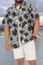 Cargar imagen en el visor de la galería, Patriotic American Flag Printed Hawaiian Beach Shirts For Men Black P00089