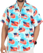 Load image into Gallery viewer, Blue Patriotic USA Flag Printed Hawaiian Beach Shirt For Men P00113