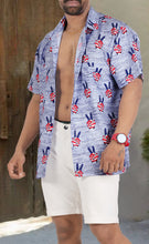 Load image into Gallery viewer, Patriotic American Flag Printed Hawaiian Beach Shirts For Men Blue P00128