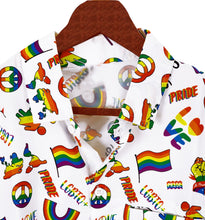 Cargar imagen en el visor de la galería, LA LEELA Men's Hawaiian Shirt LGBT White,Pride P00148