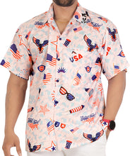 Load image into Gallery viewer, Patriotic American Flag Printed Hawaiian Beach Shirts For Men Peach P00182