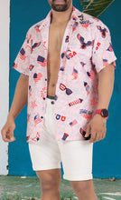 Load image into Gallery viewer, Patriotic American Flag Printed Hawaiian Beach Shirts For Men Peach P00182