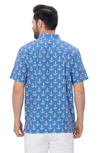 Load image into Gallery viewer, Sail Into Style Navy Blue &amp; White Anchor-Printed Rayon Men's Shirt P00345