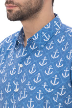 Load image into Gallery viewer, Sail Into Style Navy Blue &amp; White Anchor-Printed Rayon Men's Shirt P00345