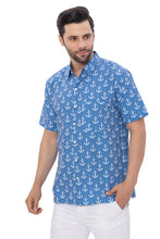 Load image into Gallery viewer, Sail Into Style Navy Blue &amp; White Anchor-Printed Rayon Men's Shirt P00345