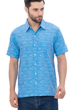 Load image into Gallery viewer, Oceanic Opulence Royal Blue &amp; White Fish-Printed Rayon Men's Shirt P00346