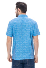 Load image into Gallery viewer, Oceanic Opulence Royal Blue &amp; White Fish-Printed Rayon Men's Shirt P00346