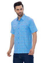 Load image into Gallery viewer, Blue Checks and Playful Flamingos Printed White Rayon Men's Shirt P00357