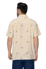 Load image into Gallery viewer, Mini Turtle Whimsy and Mustard Checks Printed White Rayon Men's Shirt P00377