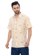 Load image into Gallery viewer, Mini Turtle Whimsy and Mustard Checks Printed White Rayon Men's Shirt P00377