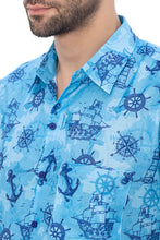Load image into Gallery viewer, LA LEELA Mens Hawaiian Shirts Anchor Blue P00393