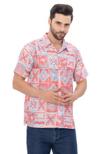 Load image into Gallery viewer, HAPPY BAY Linen Effect Mens Shirts Red Abstract Leafs P00397